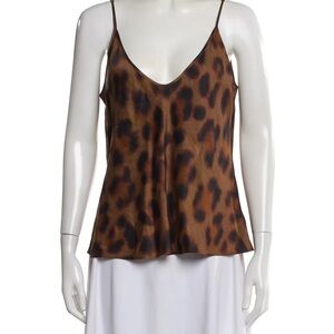 L’agence Leopard Print Satin Cami Tank Top - Brown